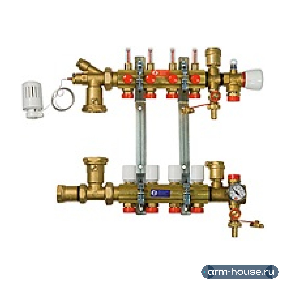 Коллекторная группа с обвязкой и расходомерами Giacomini R557F 1"х3/4"E, 9 контуров