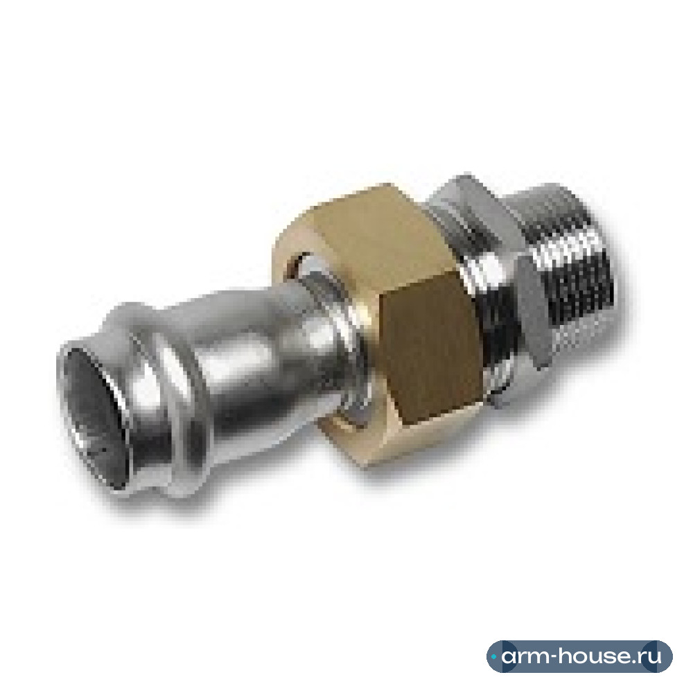 Соединение резьбовое разъемное SANHA 9333G, 18 x 1/2" (НР), нержавеющая сталь, плоское уплотнение