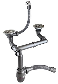 Сифон для мойки на 2 чаши 3 1/2", BETTOSERB. Регулируемая длина гофры 360-810 мм. Регулируемая высота: 10 см. Диаметр слива: 90 мм. Диаметр чаш: 114 мм. Диаметр фильтр-пробок: 80 мм. Подключение к канализации: 40/50 мм. В комплекте крепеж для монтажа как