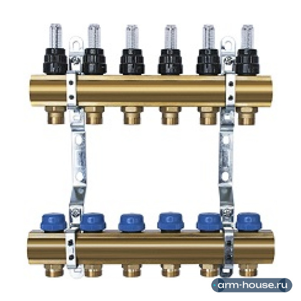 Коллектор с расходомерами STAHLMANN 1"х3/4", 6 контуров