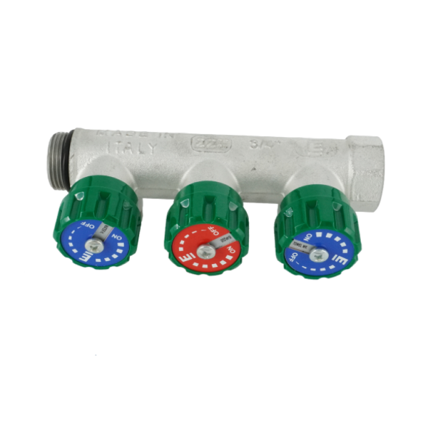 Коллектор модульный ELSEN 3/4"х3/4" EK, 3 контура, с вентилями 90°, латунь TIN