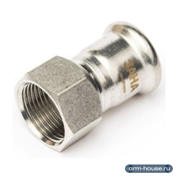 Муфта с накидной гайкой SANHA NiroPress, 18 x 3/4" (ВР), AISI 304L, плоское уплотнение