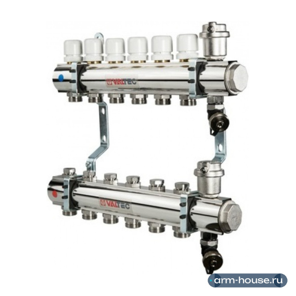 Коллекторный блок Valtec 1"х3/4" 4 выхода (латунь) VTc.594.EMNX.0604