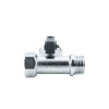 Миникран шаровой1/2" х 3/4" х 1/2", проходной, для бытовой техники, хромированный, резьбы НР-НР-ВР