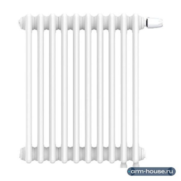 Радиатор трубчатый КЗТО Batarìa 2-750-10 UT, 980 Вт, настенное исполнение, подключение нижнее унив. (прав/лев) с термоклапаном, RAL9016