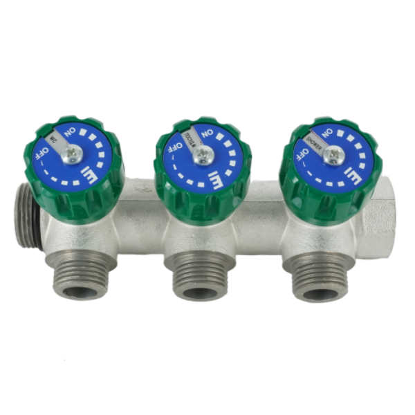 Коллектор модульный ELSEN 3/4"х1/2" HP, 3 контура, с вентилями 90°, латунь TIN