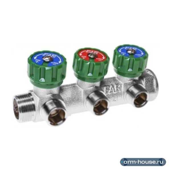 Коллектор FAR 3/4"x1/2" на 3 выхода «плоское уплотнение» (ВР-НР) FK 3822 3412TP