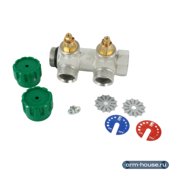 Коллектор модульный ELSEN 3/4"х3/4" EK, 2 контура, с вентилями 90°, латунь TIN