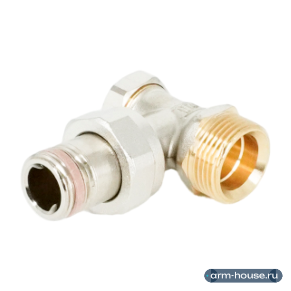 Вентиль на обратную подводку угловой Oventrop Combi 2, DN 15 (3/4" x 1/2" Н ЕК-Н), латунь никелированная, НГ со штуцером, предварительная настройка, отключение