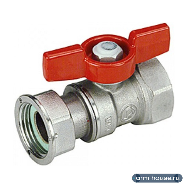 Кран Giacomini шаровой 1/2"x3/4" В-В с накидной гайкой хромированный с красной рукояткой бабочка