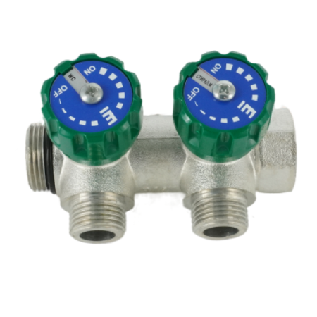 Коллектор модульный ELSEN 3/4"х1/2" HP, 2 контура, с вентилями 90°, латунь TIN