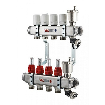 Коллекторный блок Valtec 1"х3/4" 12 выходов с расходомерами (нерж. сталь) VTc.586.EMNX.0612