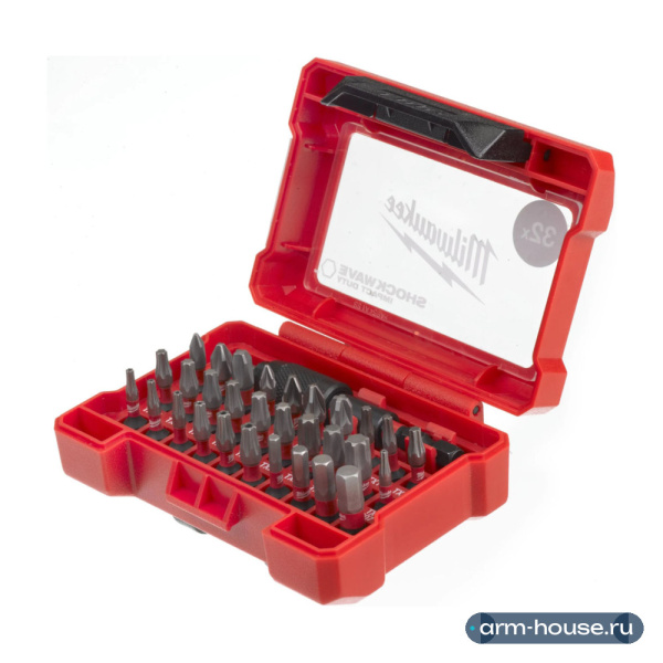 Биты Milwaukee SHOCKWAVE™ набор 32ед. в пласт. кейсе (PH/PZ/TX/TX BO) GEN III (заказ кратно 12шт.)