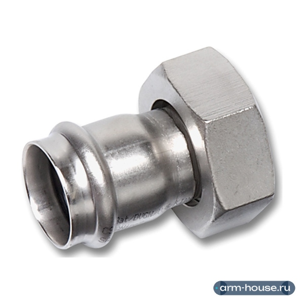 Муфта с накидной гайкой SANHA NiroPress, Dn 35 x 1 1/2", нержавеющая сталь AISI 316L, ВПр-ВР, плоское уплотнение