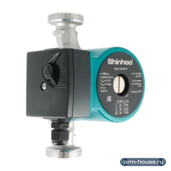 Насос циркуляционный SHINHOO BASIC 25-4S N 180 1x230V c проточной частью из нержавеющей стали