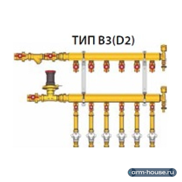 Узел отопления коллекторный этажный Giacomini GE553-B3 (D2) с регулятором перепада давления тип B3, 1 1/4"х3/4", 5 выходов