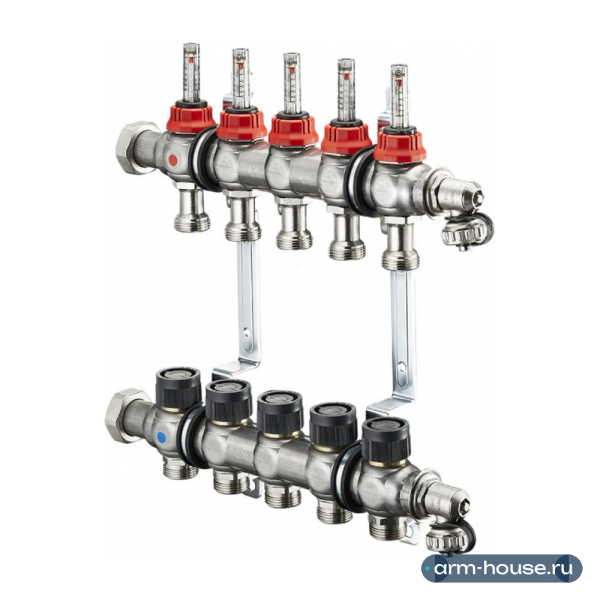 Коллектор Oventrop Multidis SF 1" арт. 1404355 (1405355) (5 контуров) с расходомерами для теплого пола