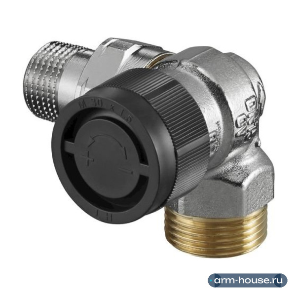 Вентиль термостатический угловой трехосевой Oventrop Серия A, 3/4" x 1/2" Н ЕК-Н (DN 15), латунь никелированная, правое подключение