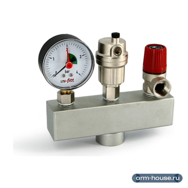 Группа безопасности котла Uni-Fitt 250S4530 (до 50 кВт, 1", 3 бар, сталь)