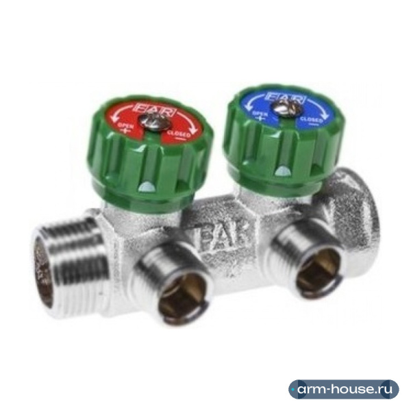 Коллектор FAR 3/4"x1/2" на 2 выхода «евроконус» (ВР-НР) FK 3821 3412