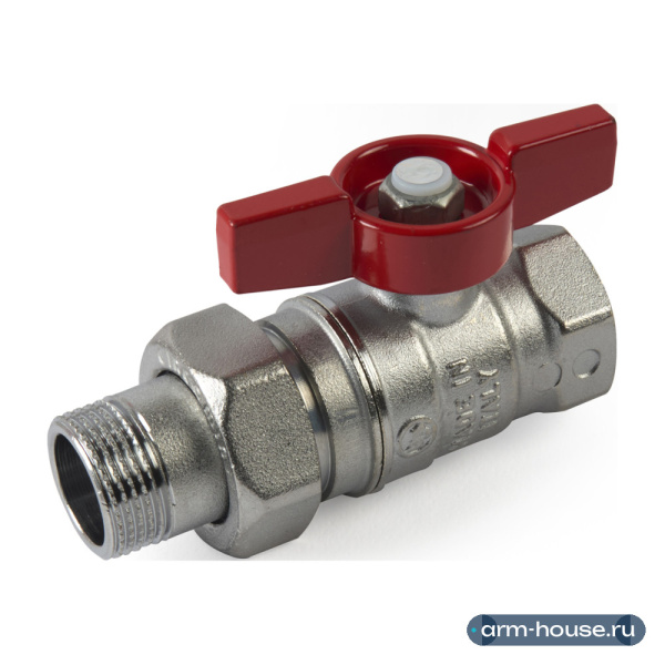Кран шаровой, Giacomini, R259D, стандартный проход, 1/2", 1/2", ВН, ручка-бабочка красная, латунь, хромированный, с разъемным соединением, арт. R259X003R