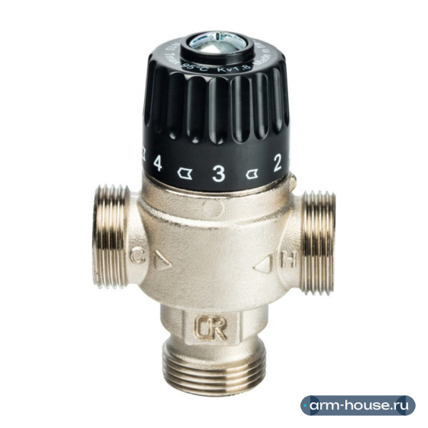 Термостатический смесительный клапан Stout 3/4" НР 30-65 °С, KV 1,8 м3/ч центральное смешивание