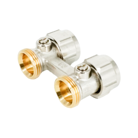 Узел запорно-присоединительный прямой H-образный Oventrop Multiflex F (ZB), 3/4" x 3/4" Н ЕК-НГ ЕК, латунь никелированная, для приборов со встроенным вентилем, мягкое плоское уплотнение