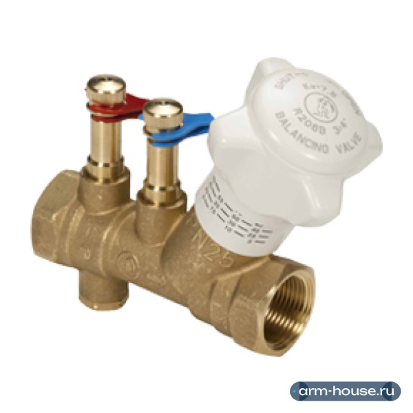 Клапан балансировочный статический Giacomini R206B, DN 15 - 1/2" ВВ, PN 25, латунь, со штуцерами и сливом