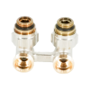 Узел запорно-присоединительный угловой H-образный Oventrop Multiflex F (ZB), 3/4" x 1/2" Н ЕК-Н, латунь никелированная, для приборов со встроенным вентилем, мягкое плоское уплотнение