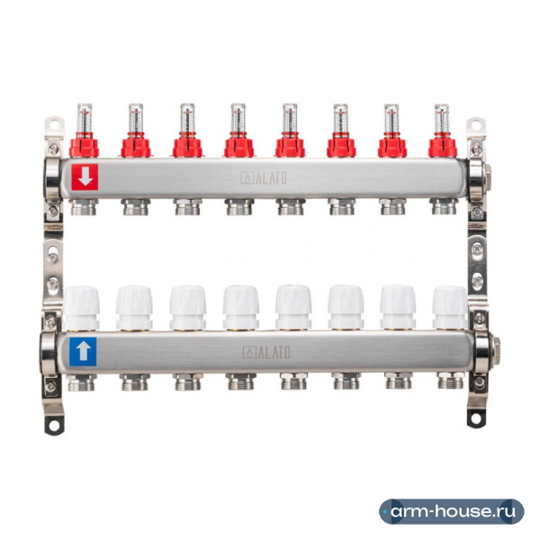 Коллектор Alato 1" x 3/4" x 8-вых для тёплого пола (нерж. сталь) 0301-0008