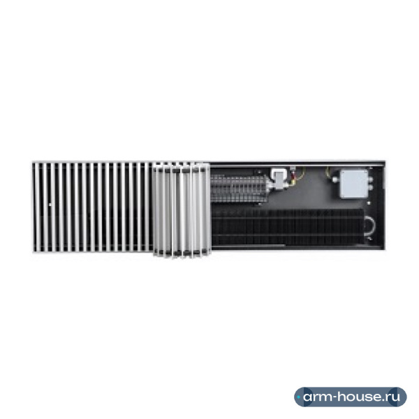 Конвектор внутрипольный KZTO Бриз В TURBO 24V 260х80х1900 мм, U-профиль, с принудительной конвекцией, подключение справа, с алюминиевой решеткой