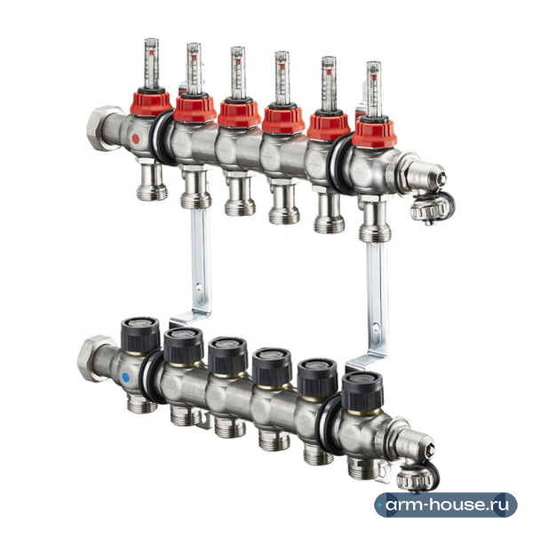 Коллектор Oventrop Multidis SF 1" арт. 1404356 (1405356) (6 контуров) с расходомерами для теплого пола