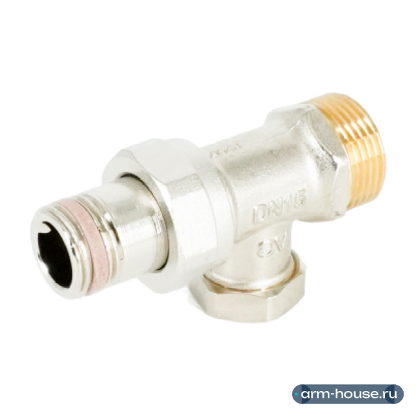 Вентиль на обратную подводку проходной Oventrop Combi 2, DN 15 (3/4" x 1/2" Н ЕК-Н), латунь никелированная, НГ со штуцером, предварительная настройка, отключение
