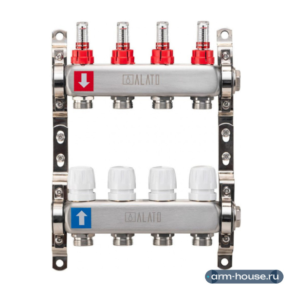 Коллектор Alato 1" x 3/4" x 4-вых для тёплого пола (нерж. сталь) 0301-0004
