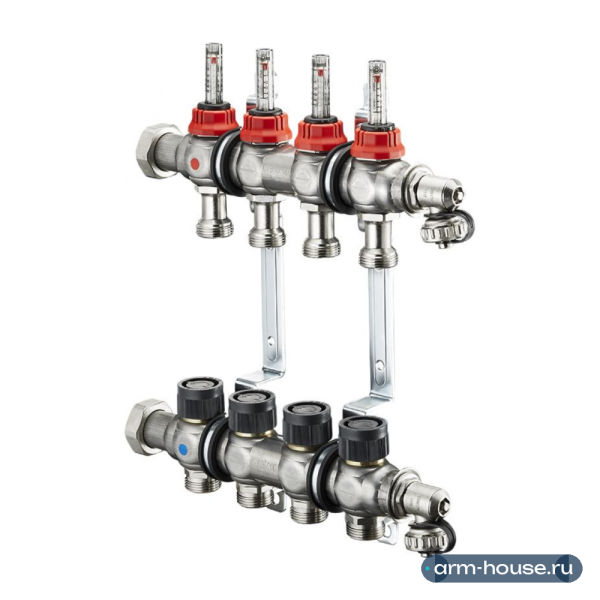 Коллектор Oventrop Multidis SF 1" арт. 1404354 (1405354) (4 контура) с расходомерами для теплого пола