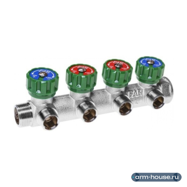 Коллектор FAR 3/4"x1/2" на 4 выхода «евроконус» (ВР-НР) FK 3824 3412