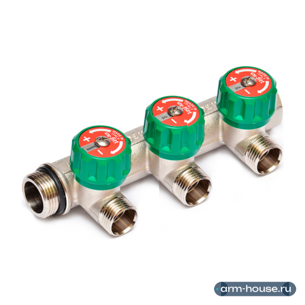Коллектор Uni-Fitt 3/4"х1/2" - 3 выхода «ЕК евроконус» никелированный с вентилями 410N3230