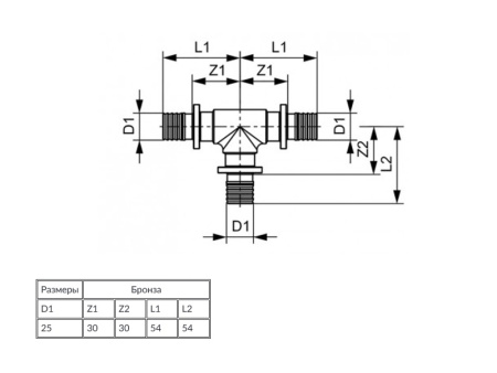 Тройник 90° TECE, 25 х 25 х 25, бронза