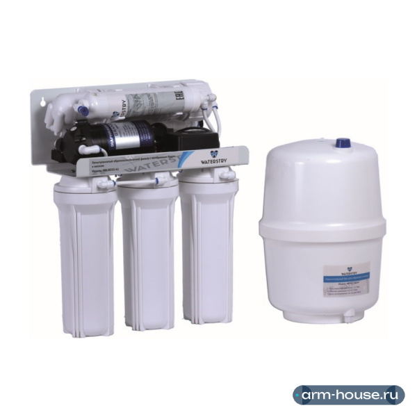 Система обратного осмоса Waterstry RO 50-A1 5 ступеней c насосом (производительность - 190 л/сут.; емкость накопительного бака - 11,6 л; давление воды - 0,6-5,0 бар; температура воды - 4-42°С)