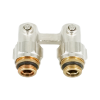 Узел запорно-присоединительный угловой H-образный Oventrop Multiflex F (ZB), 3/4" x 1/2" Н ЕК-Н, латунь никелированная, для приборов со встроенным вентилем, мягкое плоское уплотнение