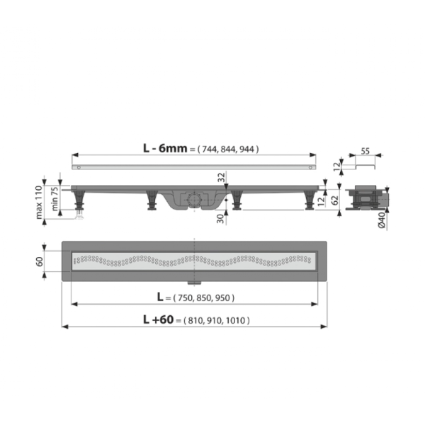 Водоотводящий желоб APZ8 Simple 950 мм с порогами
