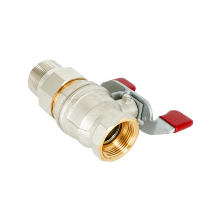 Кран шаровой, Oventrop, Optibal, полнопроходной, DN-32, 1 1/4", НВ, PN, бар-16, ручка-бабочка, латунь, никелированный, с ниппелем и НГ