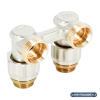 Узел запорно-присоединительный угловой H-образный Oventrop Multiflex F (ZB), 3/4" x 1/2" Н ЕК-Н, латунь никелированная, для приборов со встроенным вентилем, мягкое плоское уплотнение