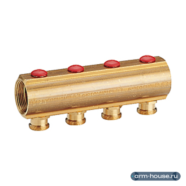 Коллектор с отсечными клапанами Giacomini R553S 1 1/4"х3/4", 2 контура (межосевое 100 мм)