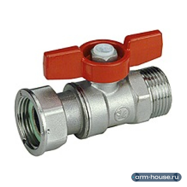 Кран Giacomini шаровой 1/2"x3/4" В-Н с отводом с накидной гайкой для счетчиков, нехромированный с рукояткой бабочка