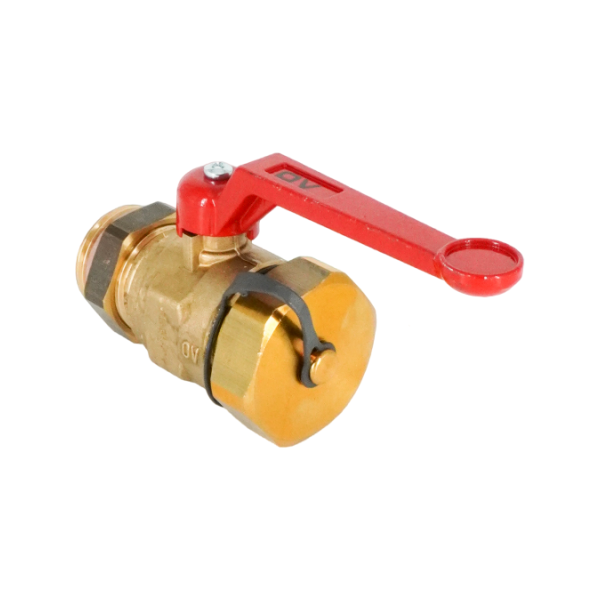 Кран шаровой, Oventrop, Optiflex KFE, DN-25, 1", Н, ручка-с ограничителем, латунь, со штуцером для шланга (мягкое уплотнение) и колпачком