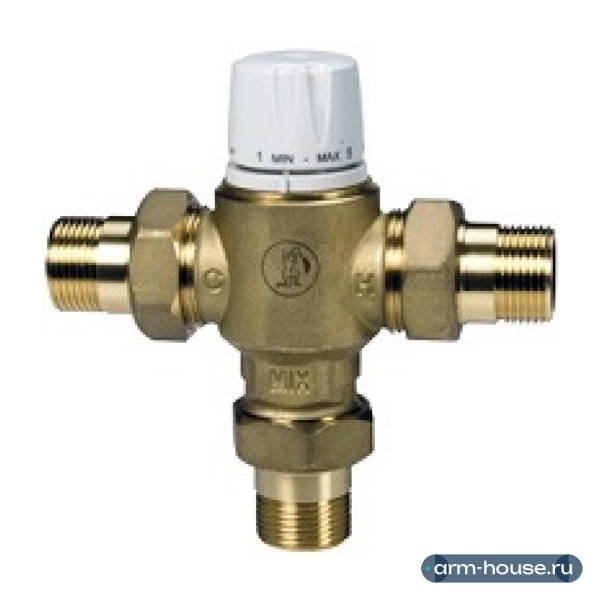 Клапан смесительный термостатический Giacomini R156-2 для ГВС, 1/2", с защитой от ожога, с отводами и накидными гайками
