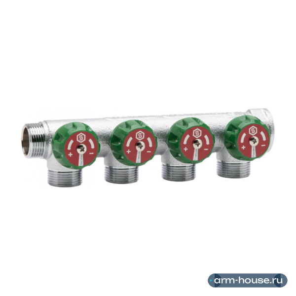Коллекторы | Stout 3/4"x1/2", 4 отвода, плоское уплотнение регулирующий