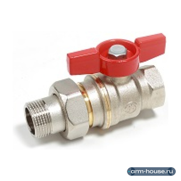 Кран Giacomini шаровой полнопроходной DADO с отводом 1/2"x1/2" Н-В компактная модель, резьба внтуренняя/наружная ручка- бабочка красная, никелированный