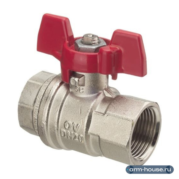 Кран шаровой, Oventrop, Optibal, полнопроходной, DN-20, 3/4", ВВ, PN, бар-16, ручка-бабочка, латунь, никелированный